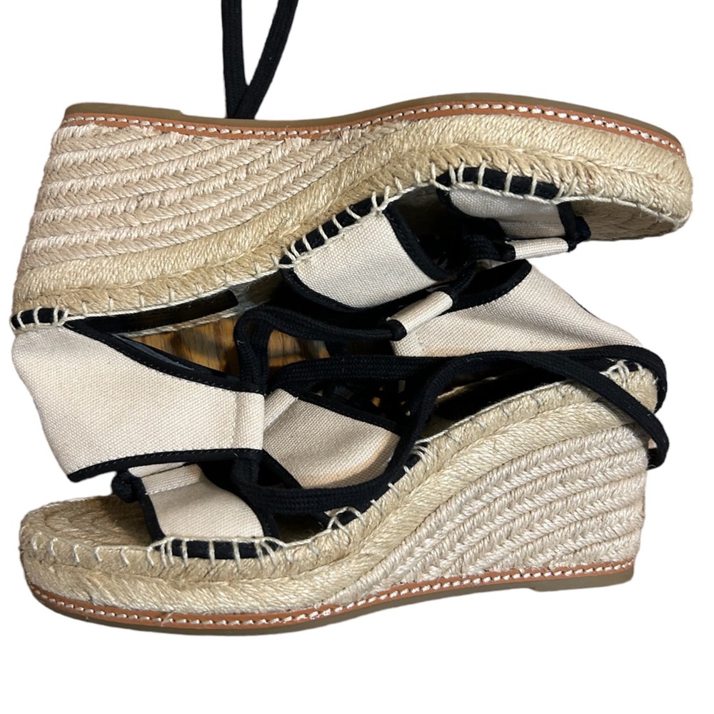Tory Burch Color Block Canvas Ankle Tie Wedge Espadrille Shoes Size 8 **GORGEOUS - Picture 7 of 16